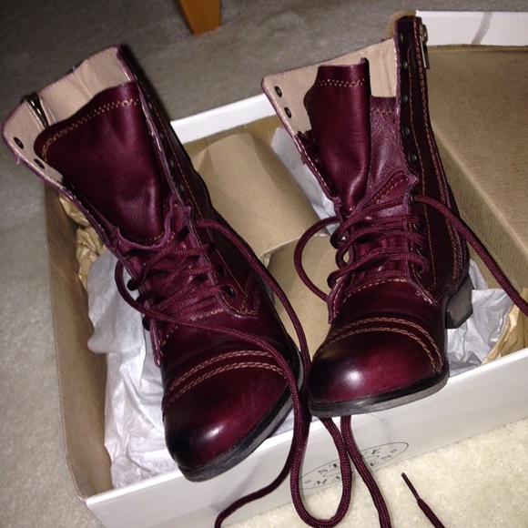 wine colored combat boots